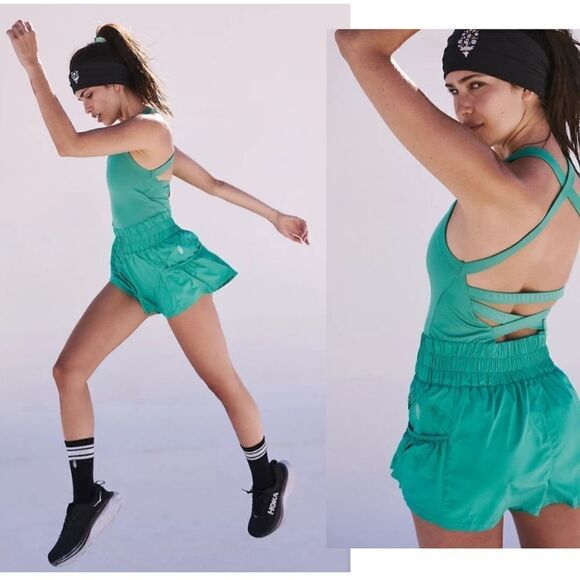 NWT  Free People Movement - Sport Green Get Your Flirt On Shortsie Large - Picture 1 of 11